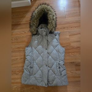 Lands' End Quilted Vest with Removable Hood Wool Blend
